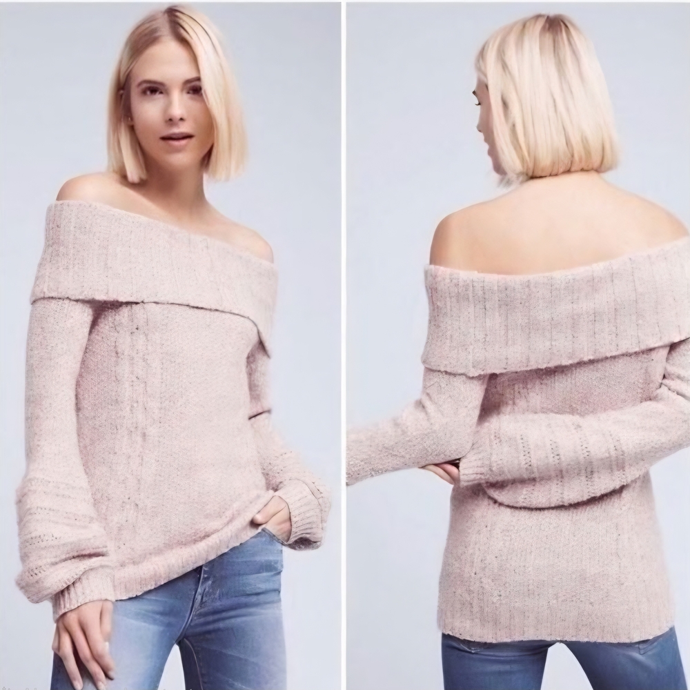 ☆Anthropologie Sleeping On Snow Off-Shoulder Sweater in Soft Pink